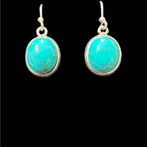 TURQUOISE GEMSTONE 925 STERLING SILVER HANDMADE UNIQUE EARRING L-1.25"☑️